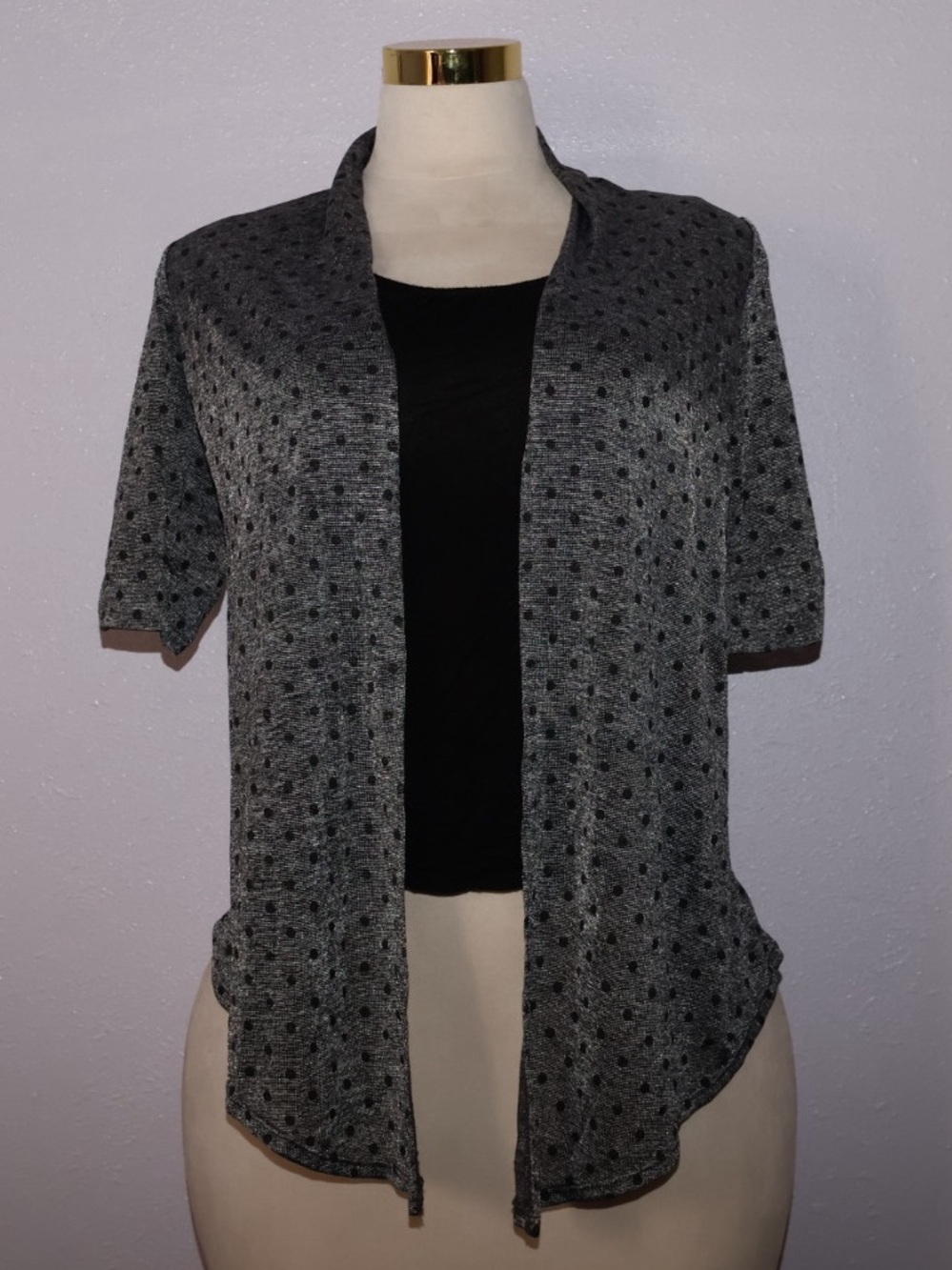 Open-Front Gray Short-Sleeve Women's Cardigan Sweater